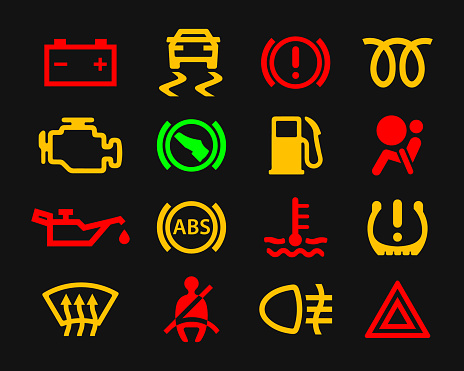 Color-coded Jeep dashboard warning light symbols including battery, check engine, oil pressure, ABS, tire pressure, and more