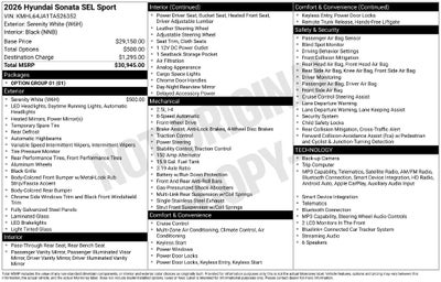 2026 Hyundai Sonata SEL Sport