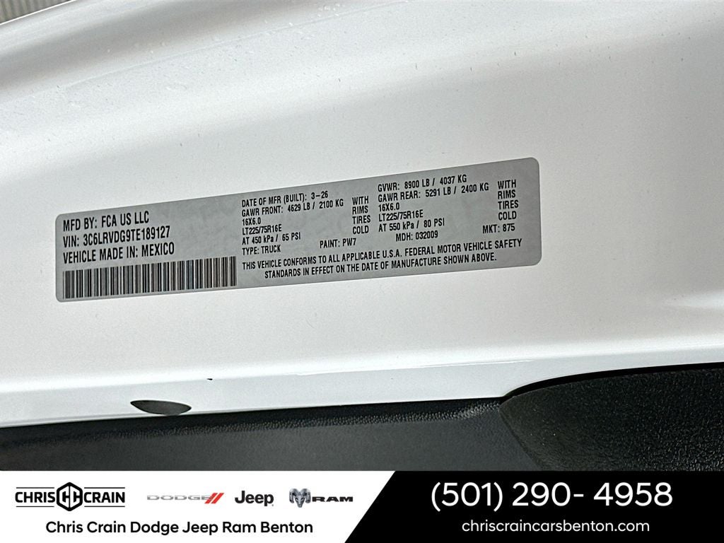 2026 RAM Ram ProMaster RAM PROMASTER 2500 TRADESMAN CARGO VAN HIGH ROOF 159' WB