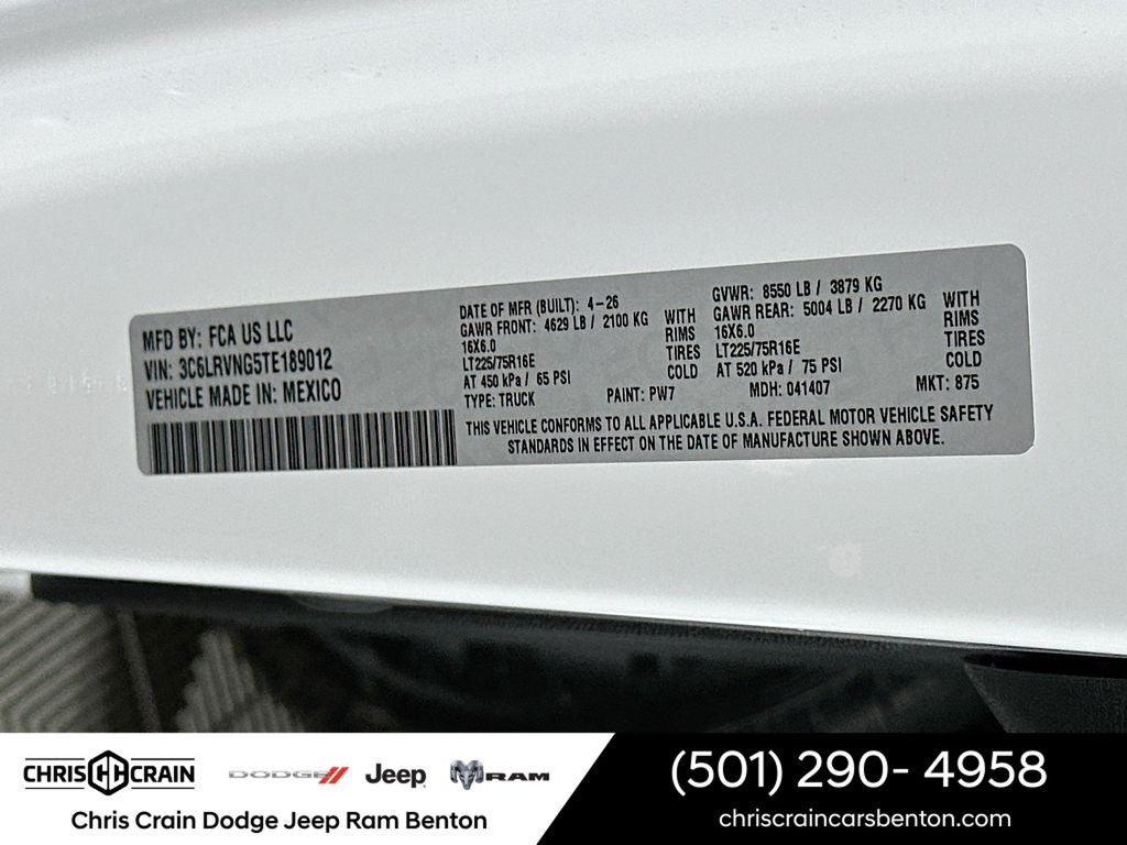 2026 RAM Ram ProMaster RAM PROMASTER 1500 TRADESMAN CARGO VAN LOW ROOF 118' WB
