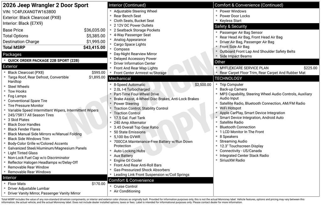 2026 Jeep Wrangler WRANGLER 2-DOOR SPORT