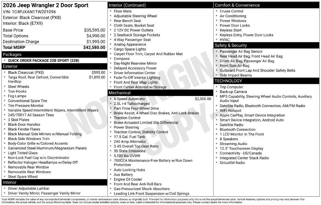 2026 Jeep Wrangler 2-Door Sport 4x4