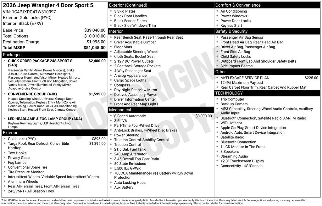2026 Jeep Wrangler WRANGLER 4-DOOR SPORT S
