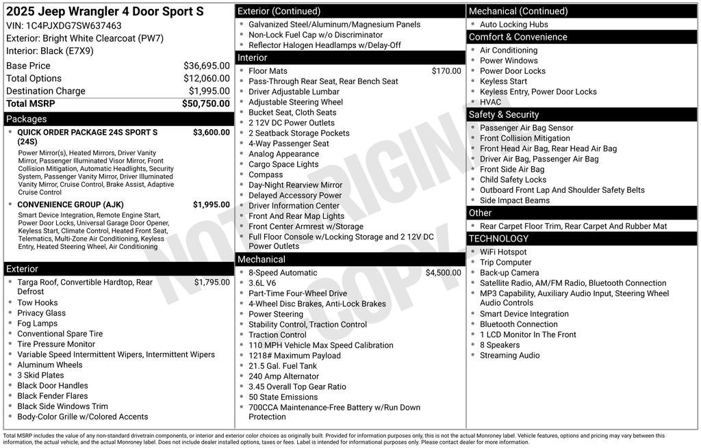 2025 Jeep Wrangler WRANGLER 4-DOOR SPORT S