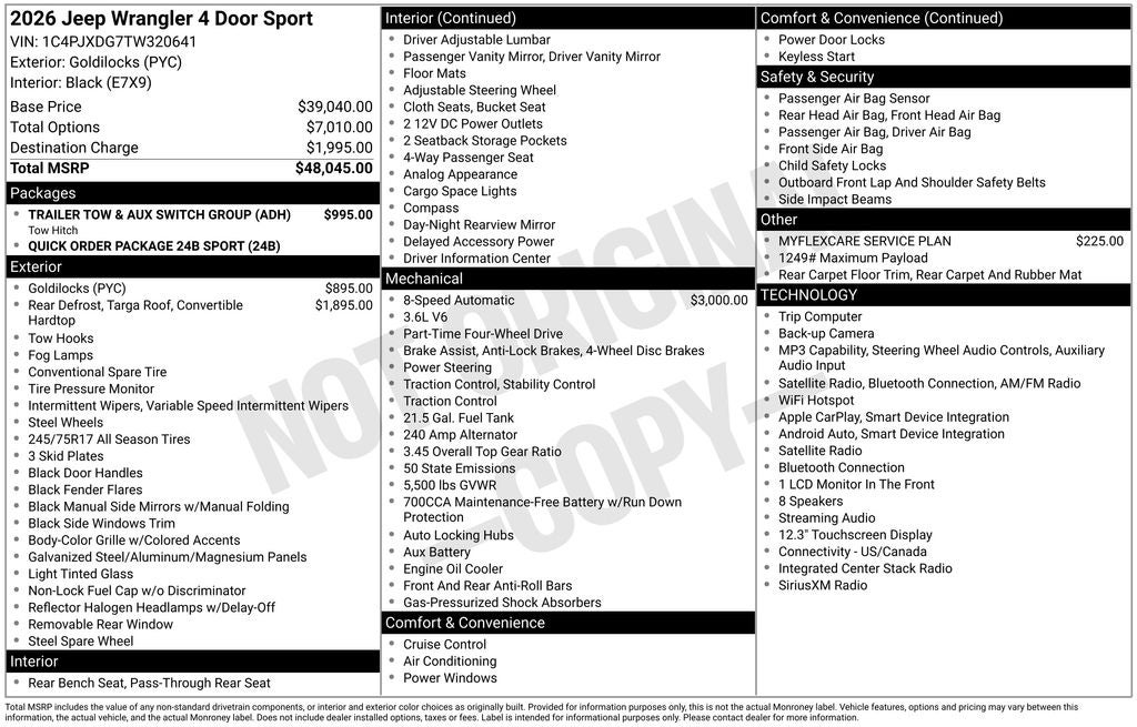 2026 Jeep Wrangler WRANGLER 4-DOOR SPORT