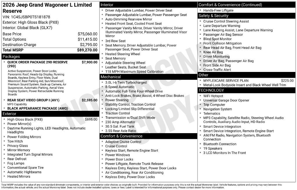 2026 Jeep Grand Wagoneer GRAND WAGONEER L LIMITED RESERVE 4X4