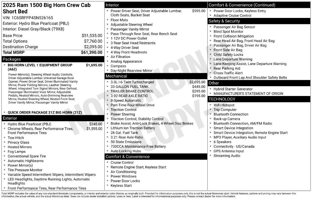 2025 RAM 1500 Big Horn Crew Cab 4x4 5'7' Box
