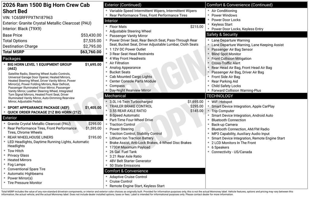 2026 RAM Ram 1500 RAM 1500 BIG HORN CREW CAB 4X4 5'7' BOX