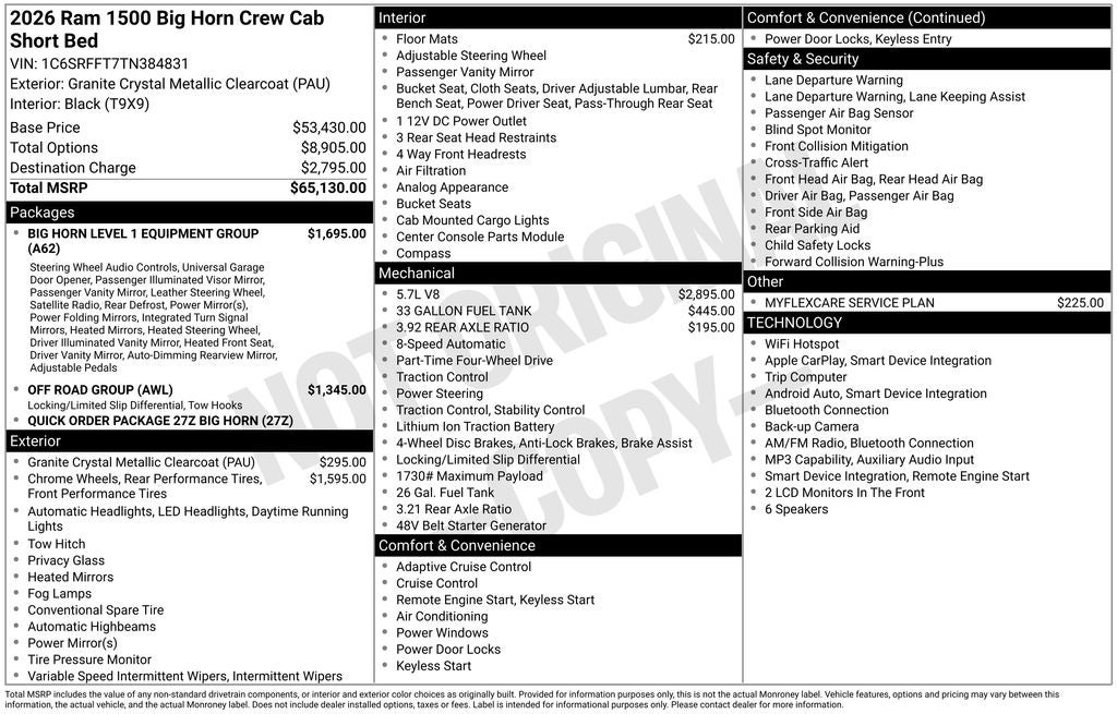 2026 RAM Ram 1500 RAM 1500 BIG HORN CREW CAB 4X4 5'7' BOX