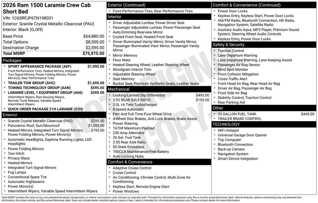 2026 RAM Ram 1500 RAM 1500 LARAMIE CREW CAB 4X4 5'7' BOX