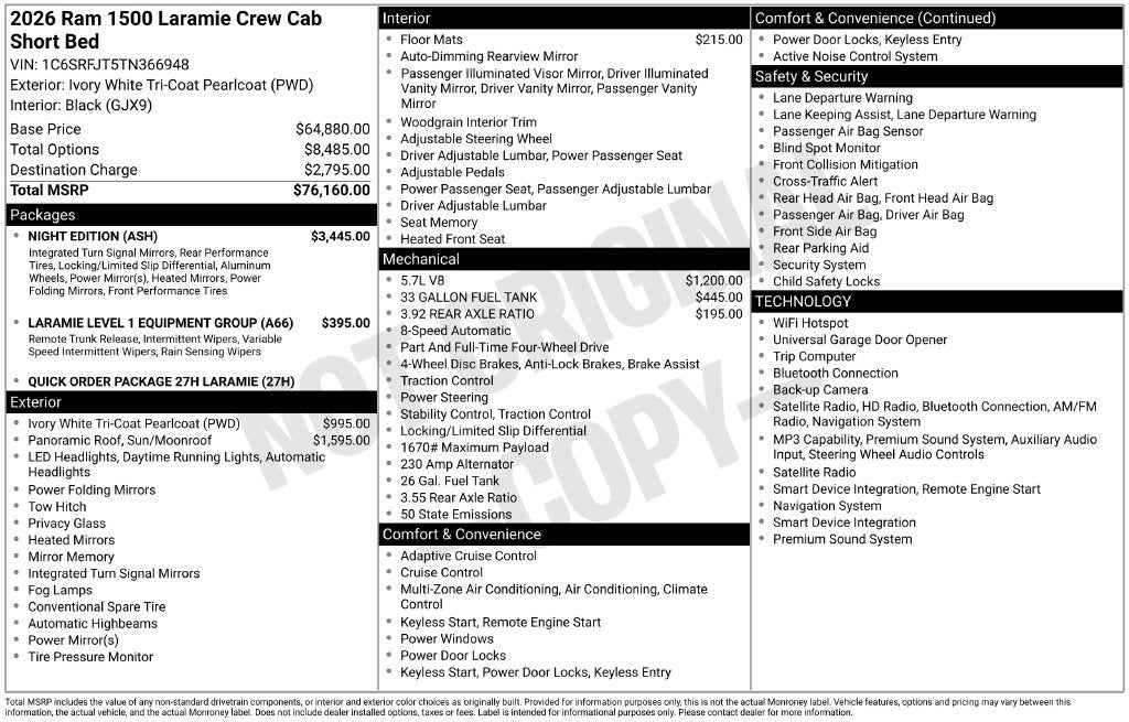 2026 RAM Ram 1500 RAM 1500 LARAMIE CREW CAB 4X4 5'7' BOX
