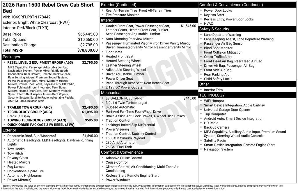 2026 RAM Ram 1500 RAM 1500 REBEL CREW CAB 4X4 5'7' BOX