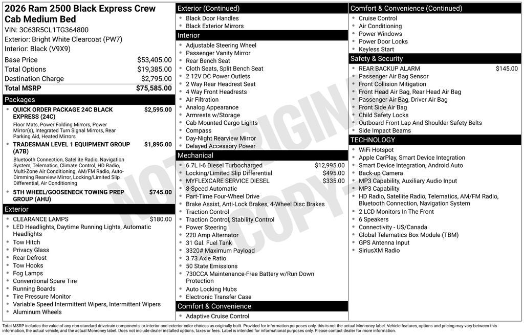 2026 RAM 2500 RAM 2500 BLACK EXPRESS CREW CAB 4X4 6'4' BOX