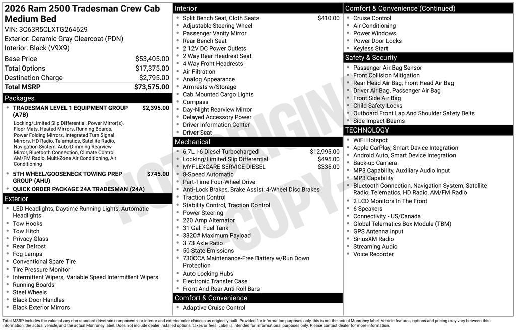 2026 RAM Ram 2500 RAM 2500 TRADESMAN CREW CAB 4X4 6'4' BOX