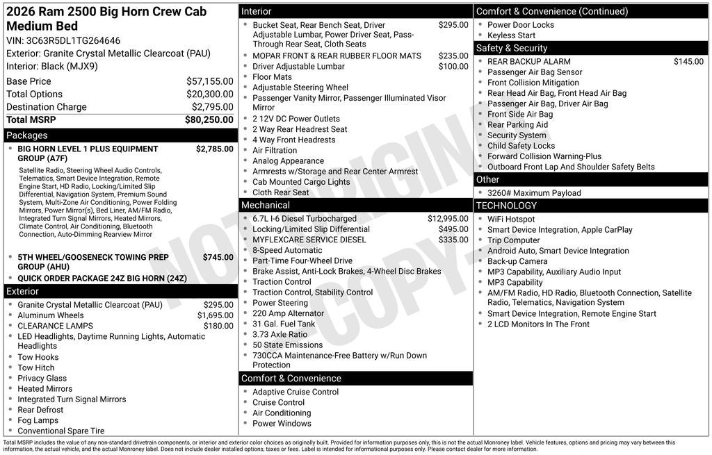 2026 RAM 2500 RAM 2500 BIG HORN CREW CAB 4X4 6'4' BOX