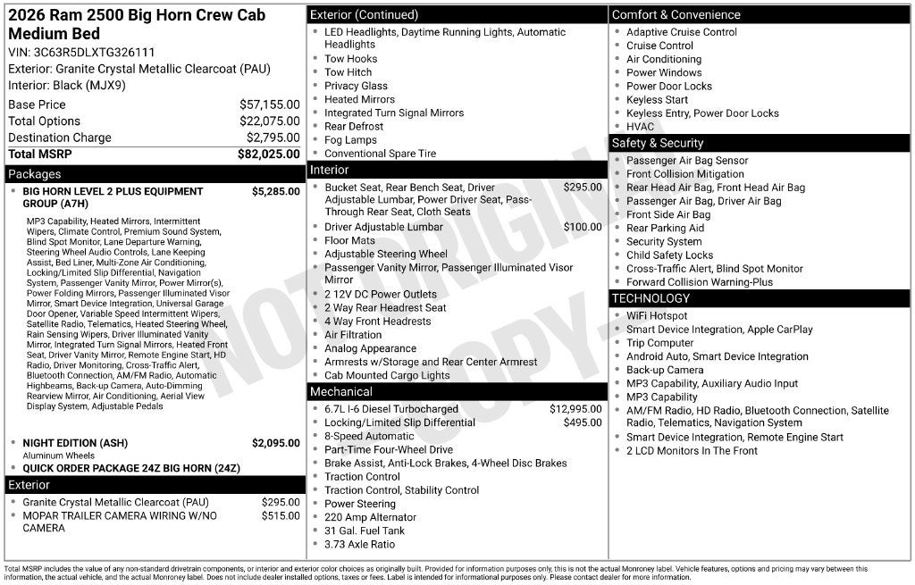 2026 RAM Ram 2500 RAM 2500 BIG HORN CREW CAB 4X4 6'4' BOX