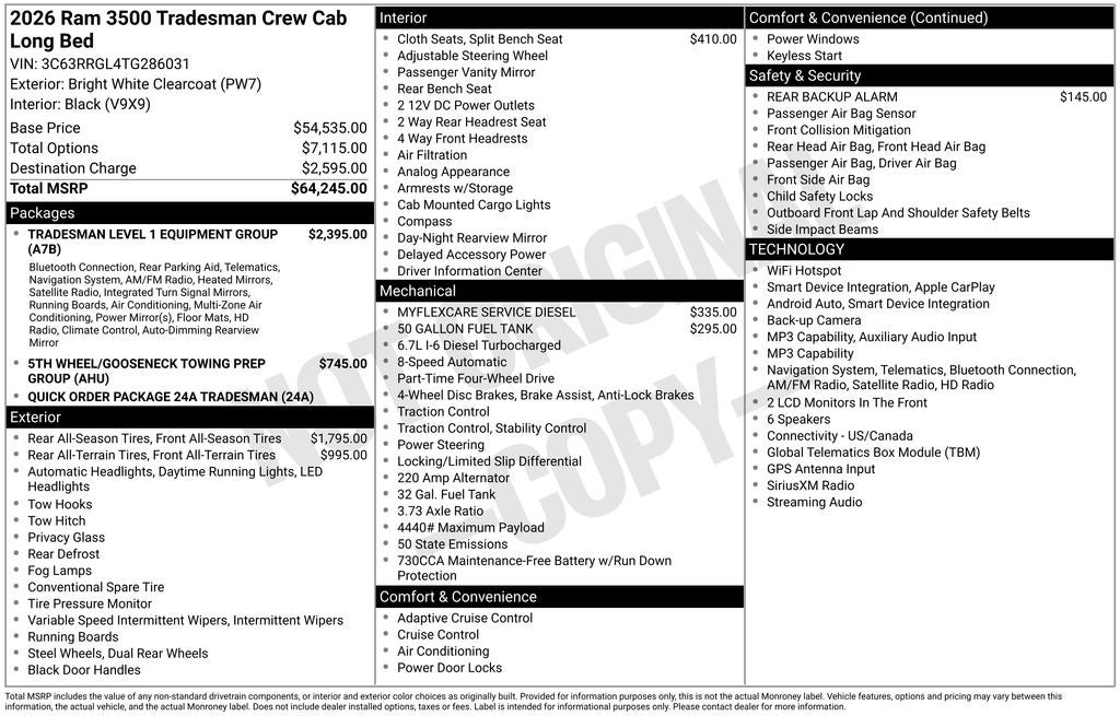 2026 RAM Ram 3500 RAM 3500 TRADESMAN CREW CAB 4X4 8' BOX