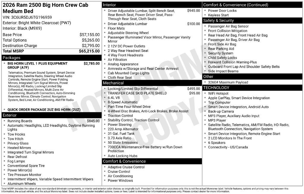 2026 RAM 2500 Big Horn Crew Cab 4x4 6'4' Box