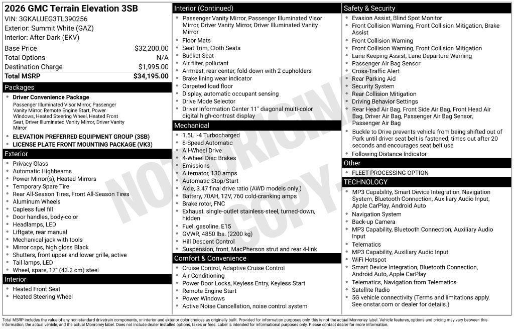2026 GMC Terrain Elevation, AWD