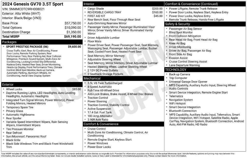 2024 Genesis GV70 3.5T Sport